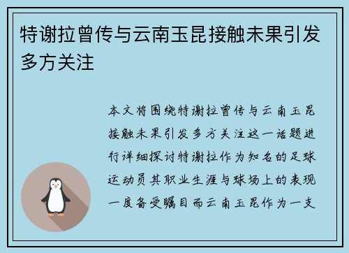 特谢拉曾传与云南玉昆接触未果引发多方关注